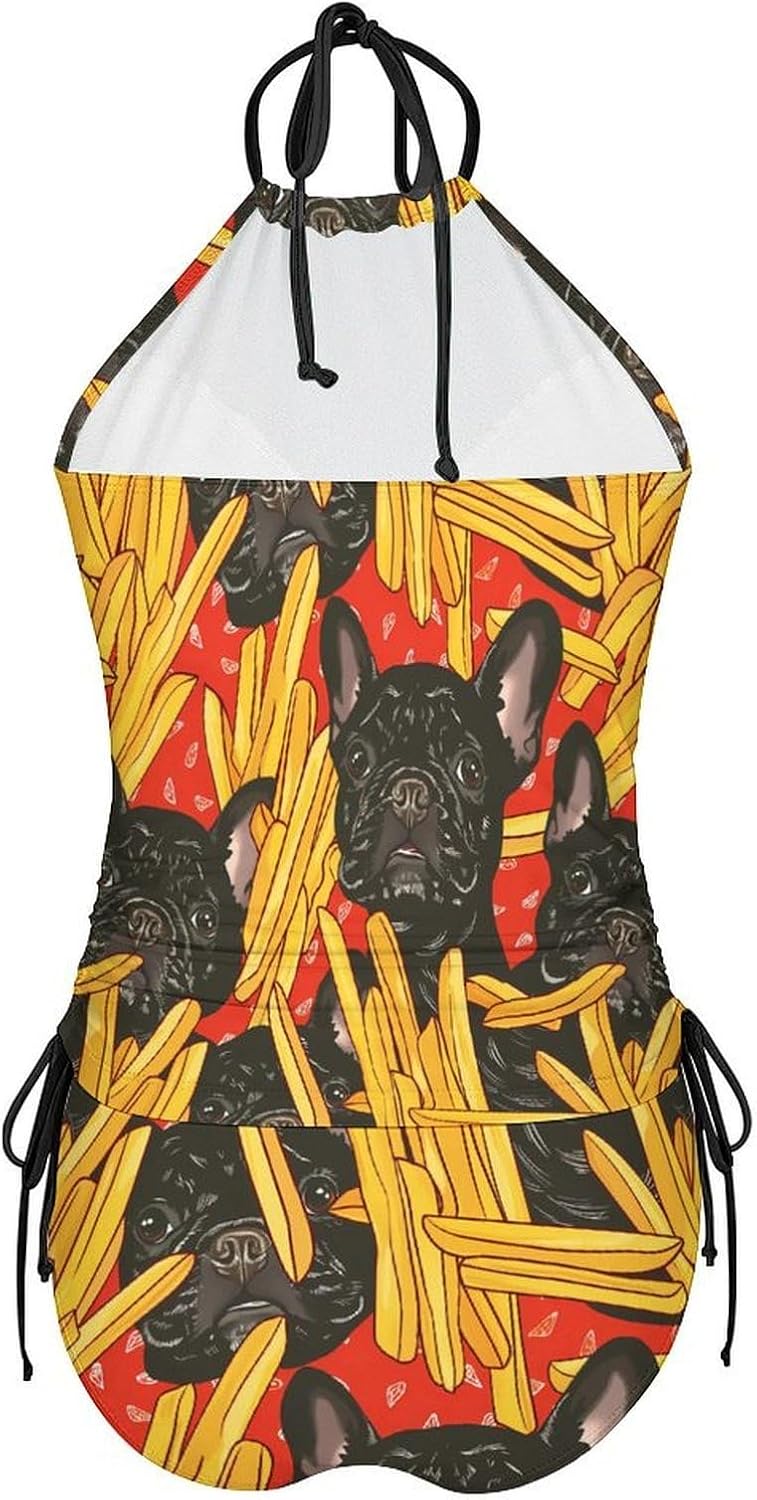 Bull Dog French Fries Women's Tankini Swimsuit Two Piece Tummy Control Bathing Suits Tie String Swimwear