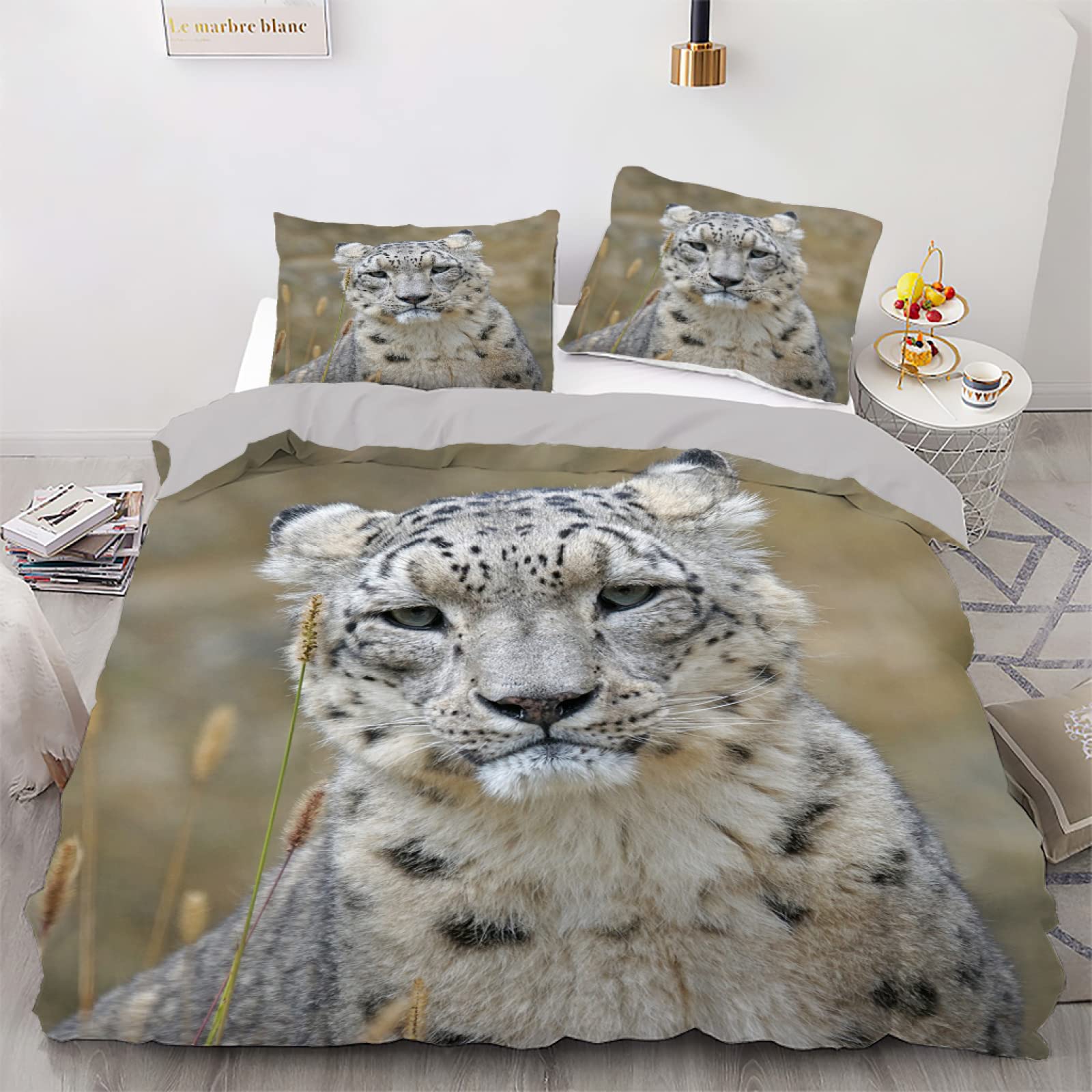 Parure de lit super king size lin fin gris léopard pour grand lit confortable