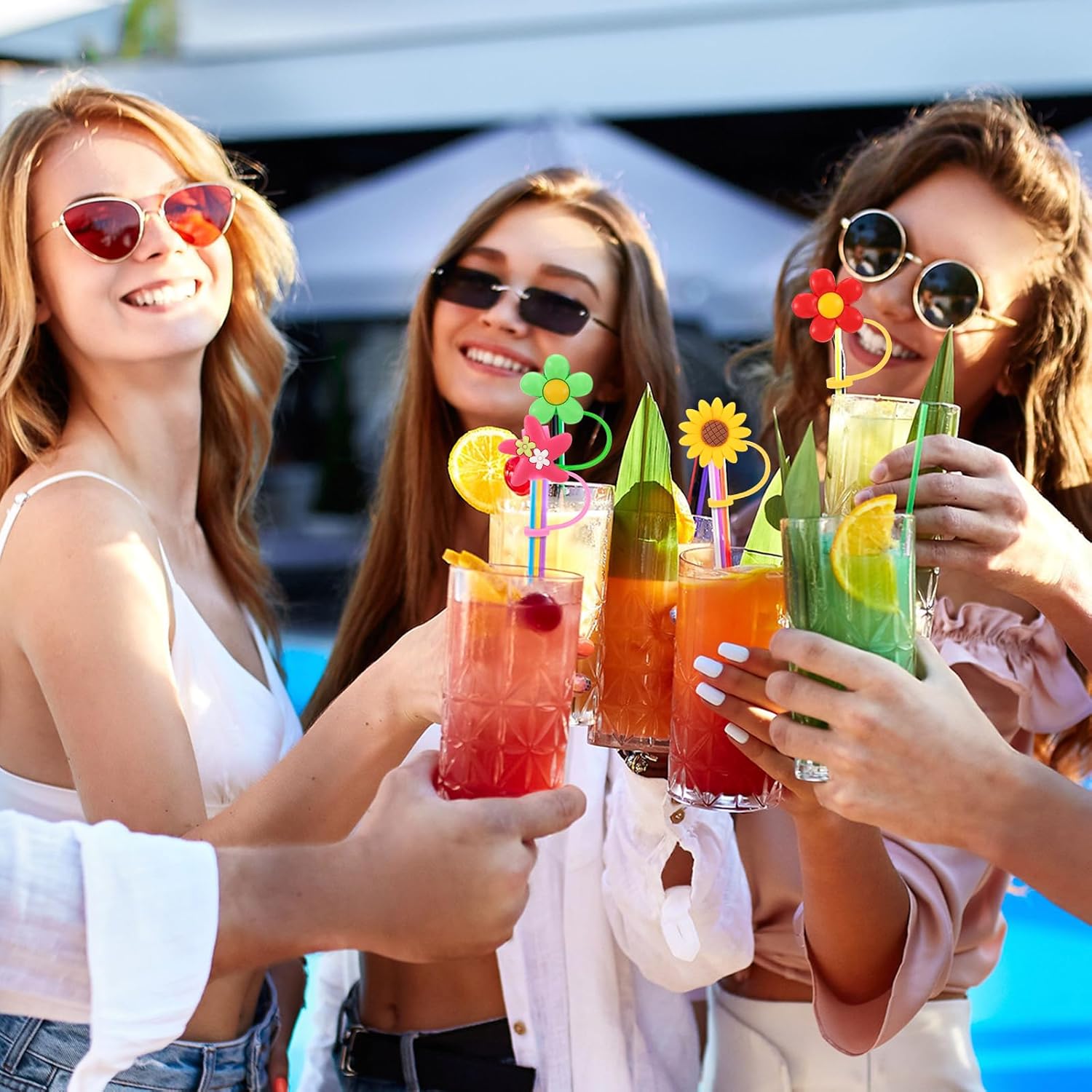 Nuenen 24 Pcs Straw Covers Caps Silicone Reusable Topper Tips Cute Cartoon Flower Lids Splash Proof Plug for 6-8 mm Straws Tumblers Flower Party Favors Home Kitchen Accessories - Image 4