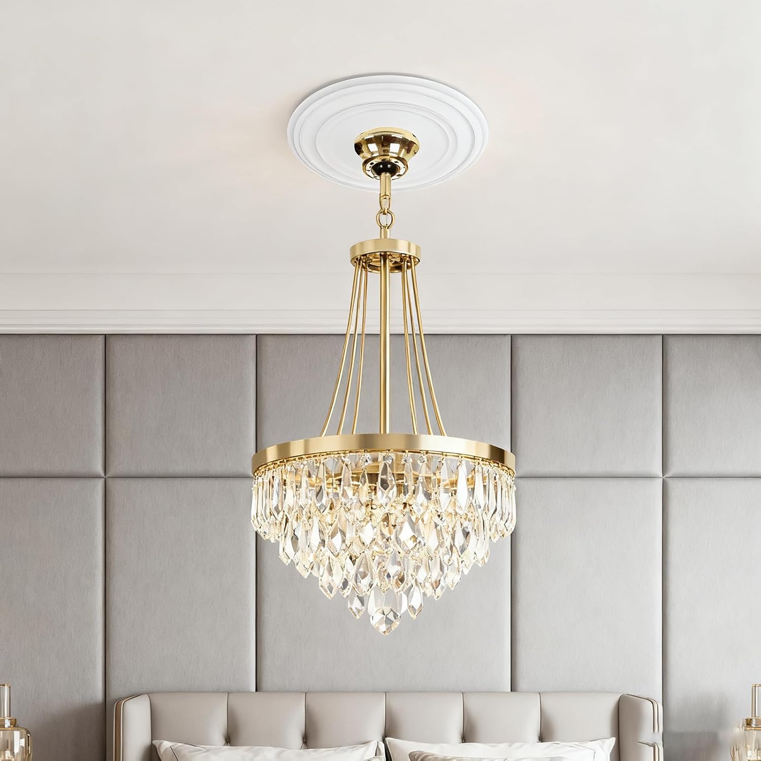 Round Ceiling Medallion 12 Inch Decorative Fan Light Fixture Cover Plate PU Molded Split Design With 4 Inch Center Opening White