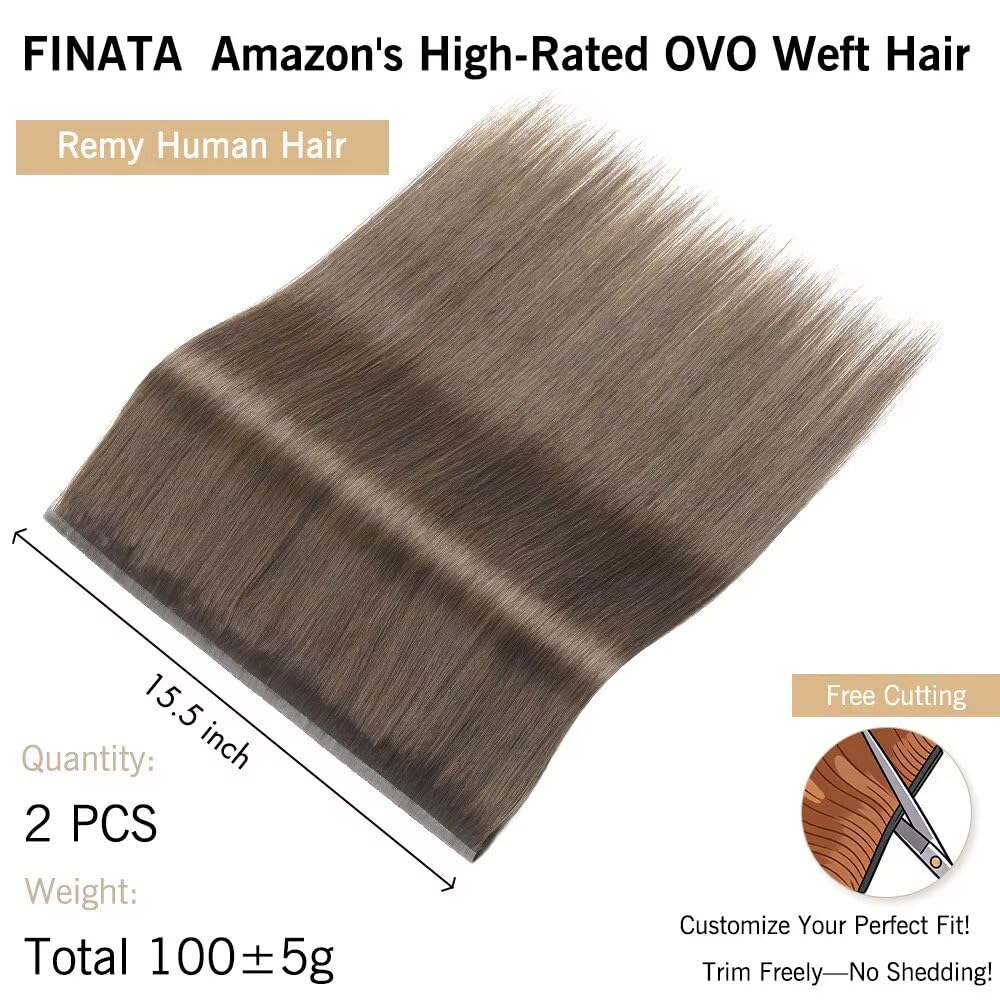 Butterfly Weft Hair Extensions Human Hair Invisible Genius Weft PU Hole Double Weft #2C Cold Light Brown 18Inch 100g 2Pcs Silky Soft Straight Micro Link No Tape