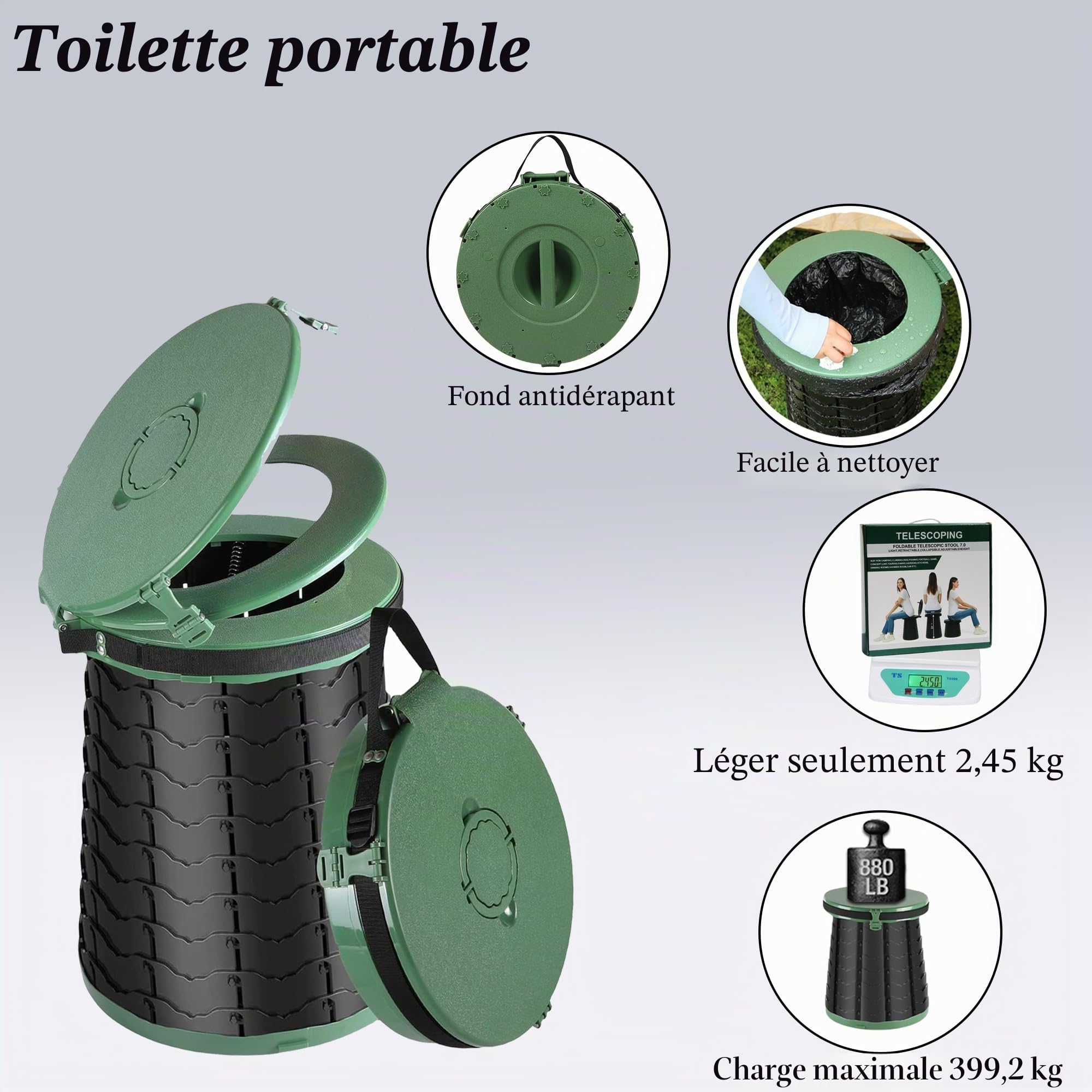 Toilettes de camping portables pour adultes, hauteur réglable, pot Porta portable pour camping, urgence en plein air, voiture, voyage