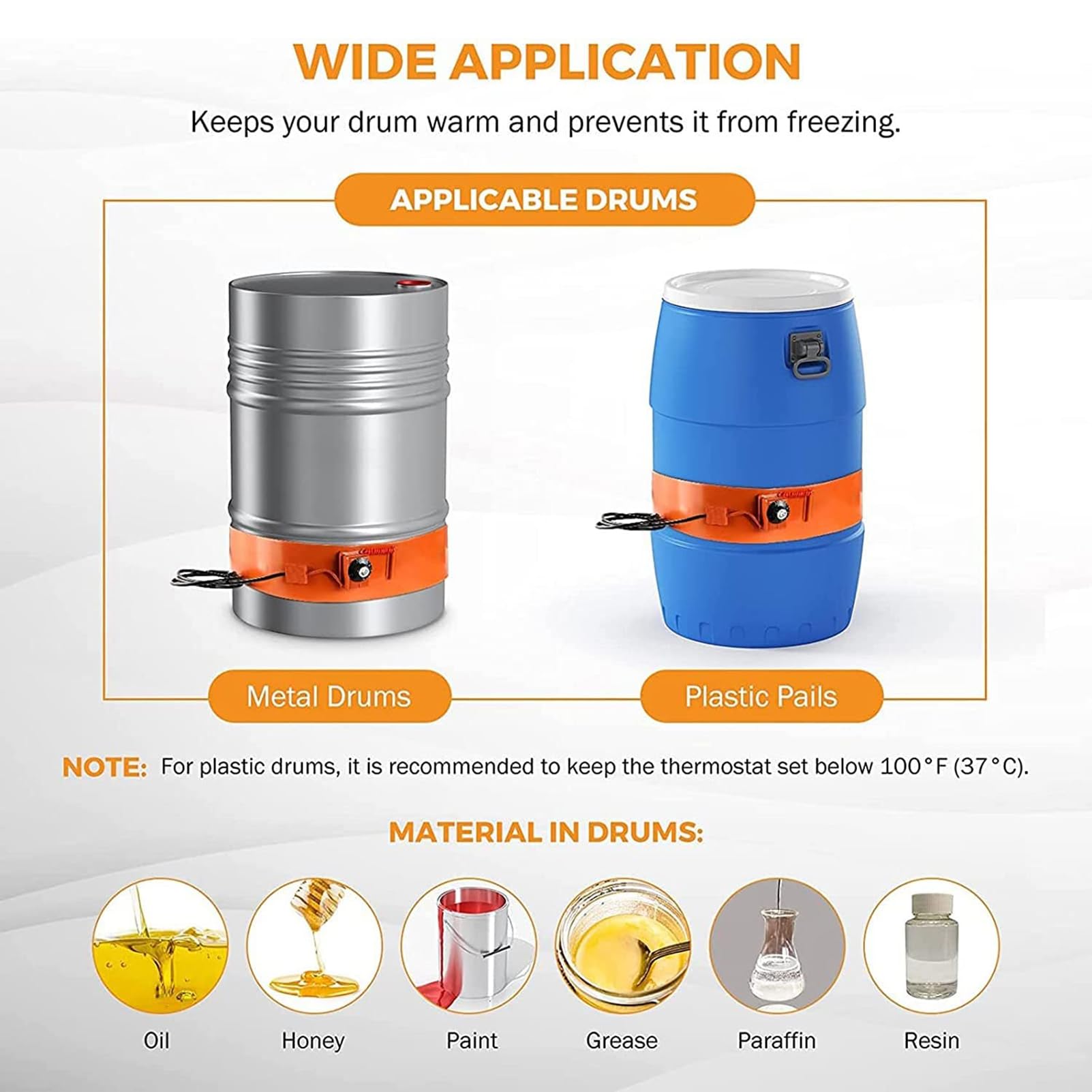 FAXIOAWA Silikonheizung DIY Ölfassheizung Fass Bandheizung Eimerheizung mit einstellbarem Thermostat Silikonkautschukheizung Öl-Gas-Tankheizung zum Heizen und Begleitheizung 250 * 1740 mm