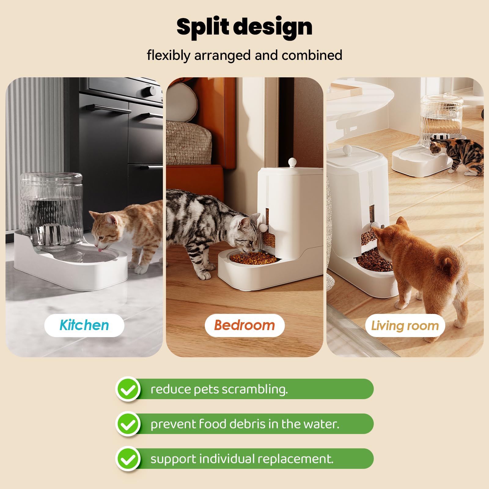 JUNSPOW Distributore automatico di ciotole per cani e gatti, dispenser regolabile per cibo e mantenere il cibo asciutto, alimentatore automatico per animali domestici e abbeveratoio per cani e gatti