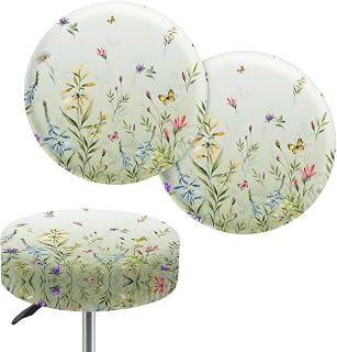 Bar Stool Covers Elastic Fabric Dia 14-16 Inch Round Stool Dust Covers Stretchy Washable Stool Seat Slipcover Chair Seat Cushion Slipcover Furniture Decor, Floral Green