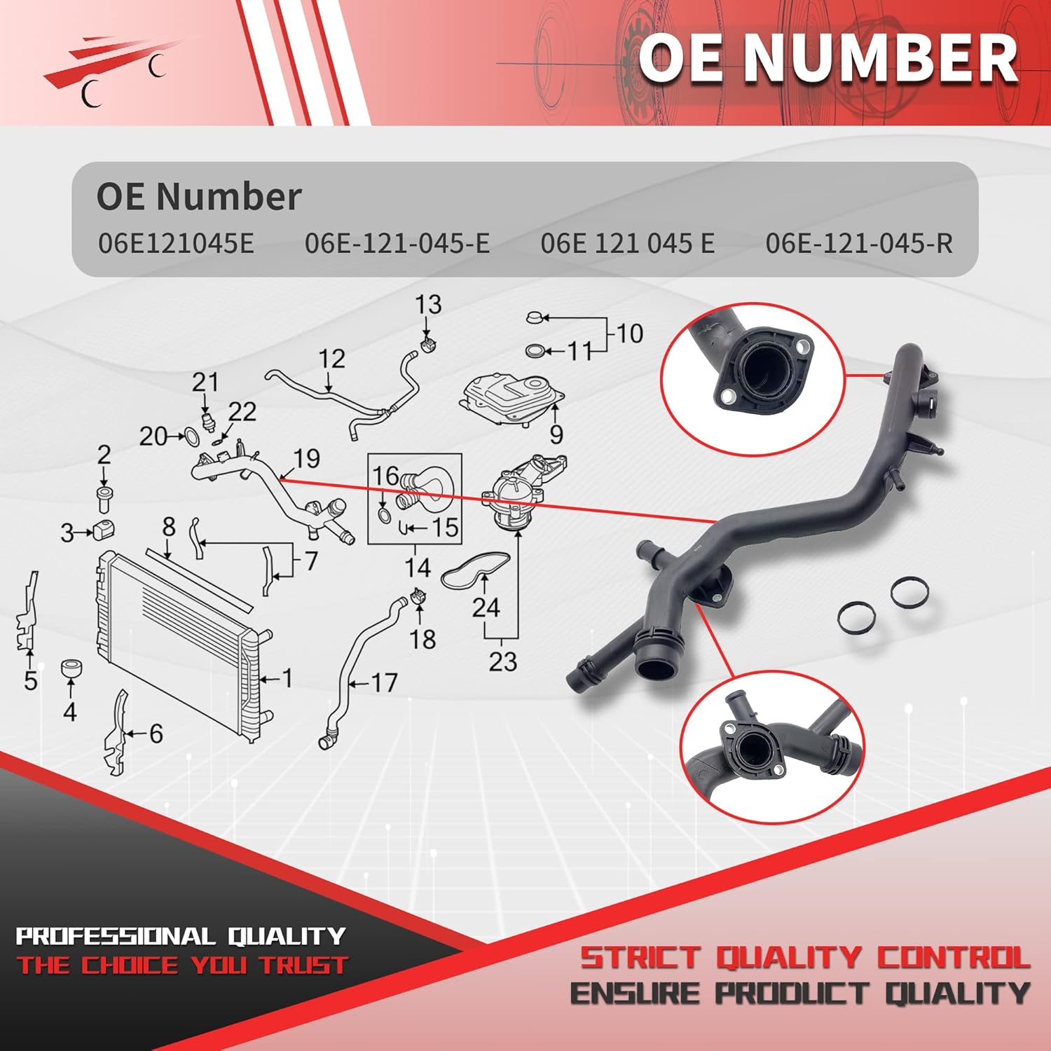 Cylinder Head Coolant Pipe for 2006-2008 Audi A4 Quattro 2006-2011 A6 Avant Cabriolet 3.2L 06E-121-045-R 06E-121-045-E