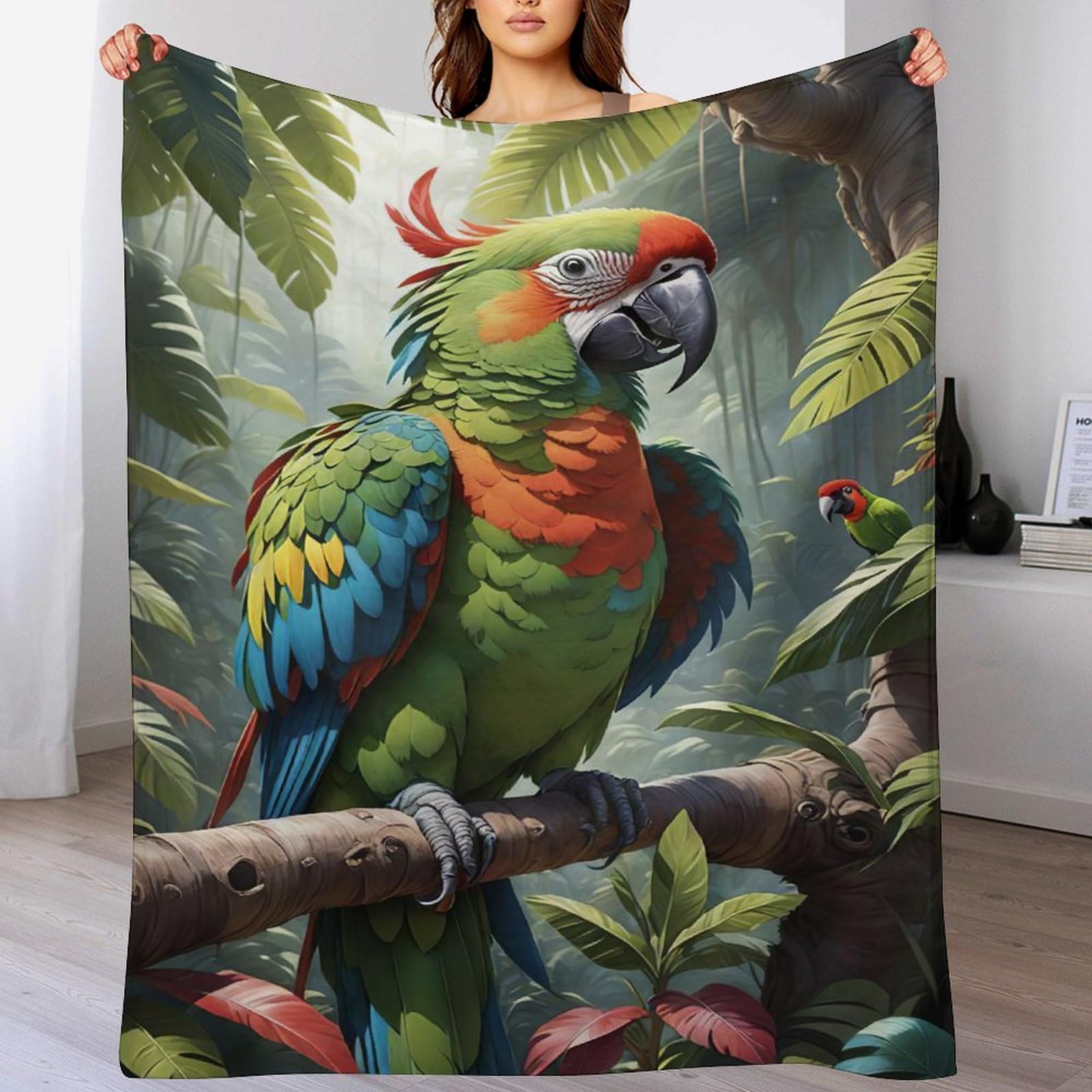Couverture perroquet en flannel douce pour lit et canape de 130x150cm