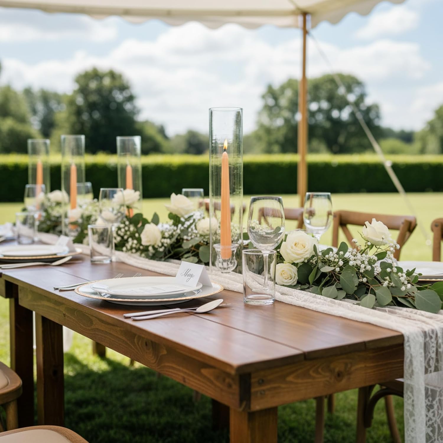 24 Set Glass Hurricane Candle Holders 11.8" Open Ended Glass Candleholder Tube Shape Bottomless and 1.9" Taper Clear Candlestick Holders for Wedding Party Table Centerpiece - Image 6