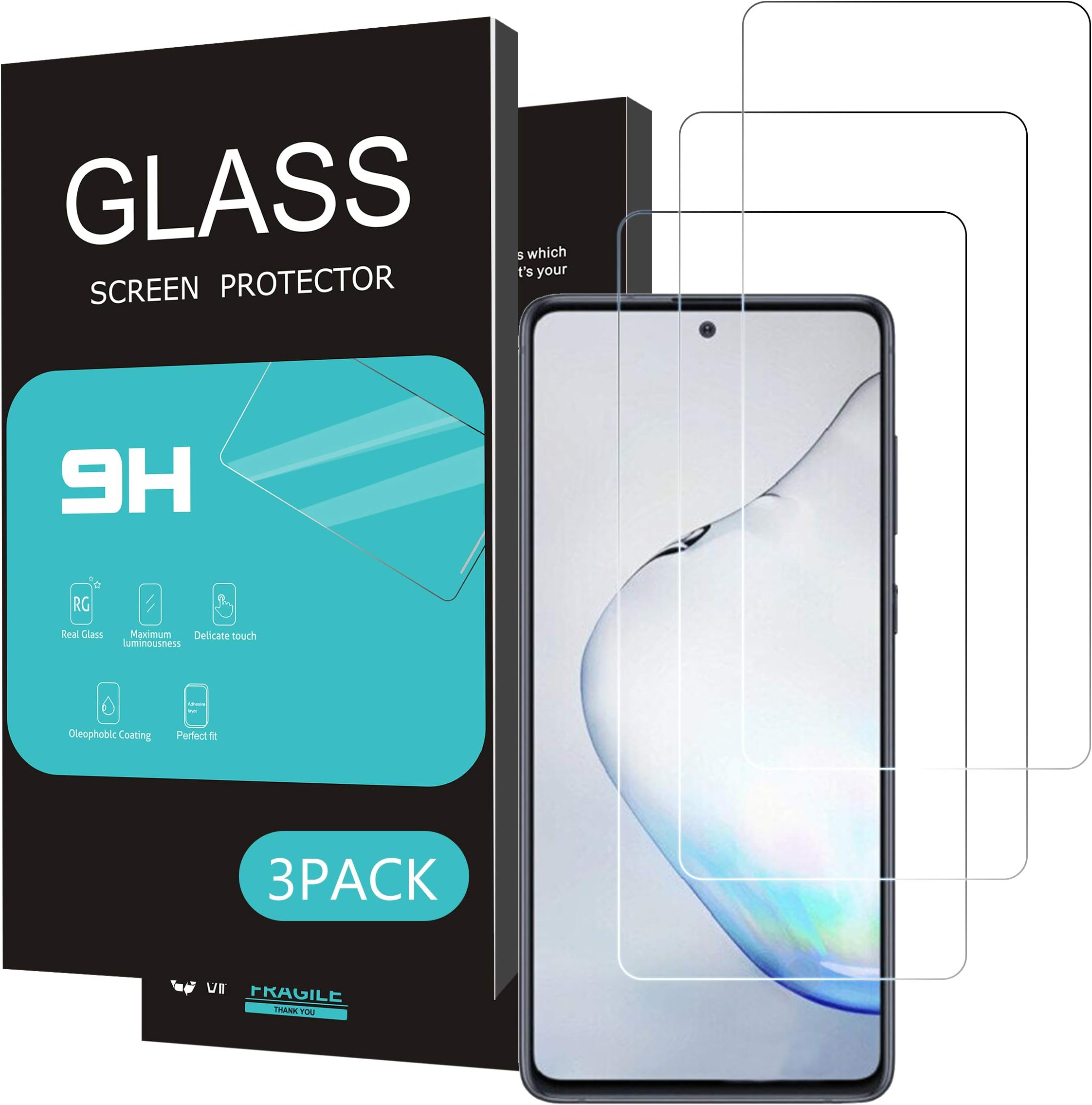 HOMEMO Screen Protector for Galaxy Note 10 lite/A81 3 Pack Tempered Glass 2.5D Edge Advanced HD Clarity Work Most Case