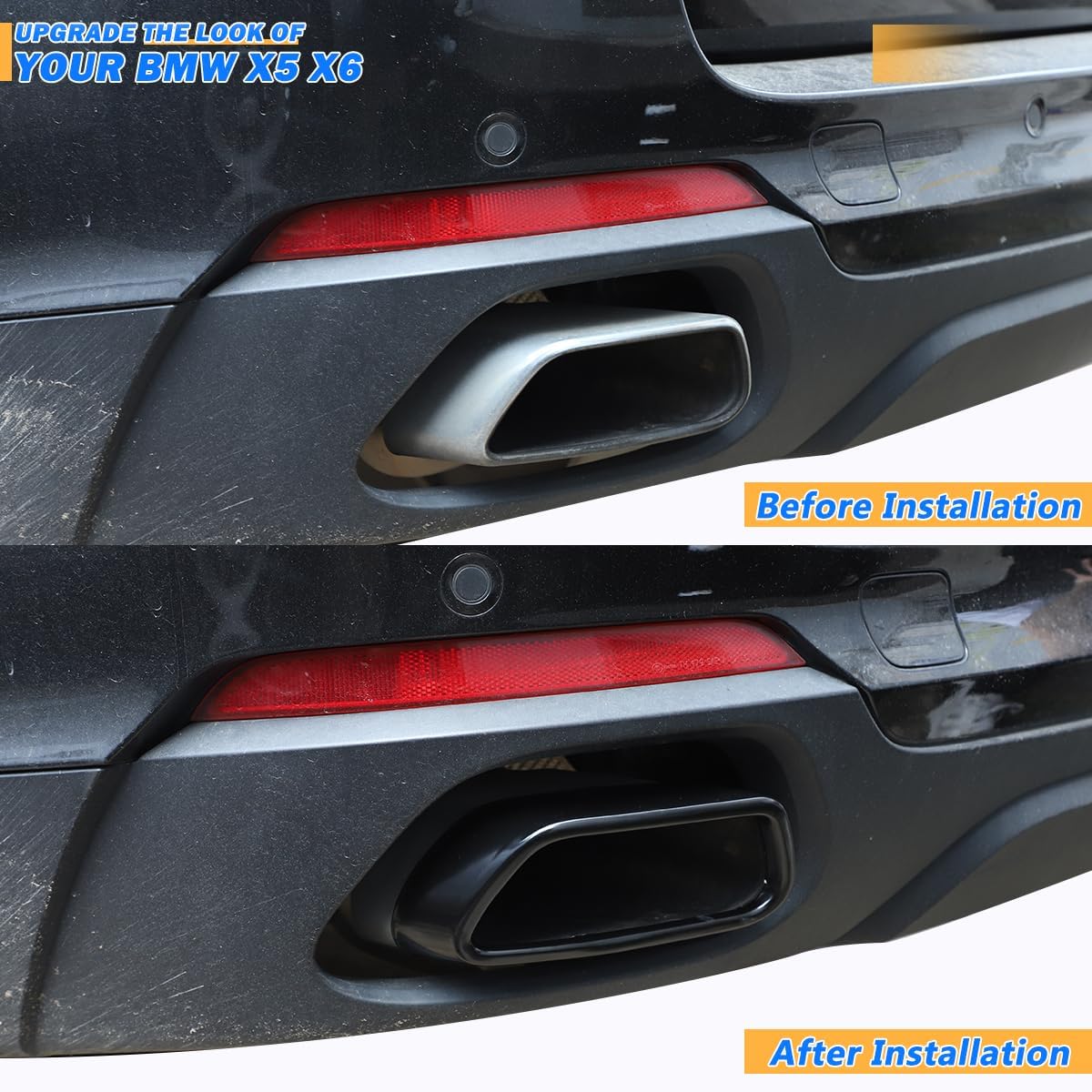 Black Stainless Steel Tail Throat Vent Decorative Car Accessories for BMW X5 F15 X6 F16 2014-2019 (NOT Applicable for M Sports Version)