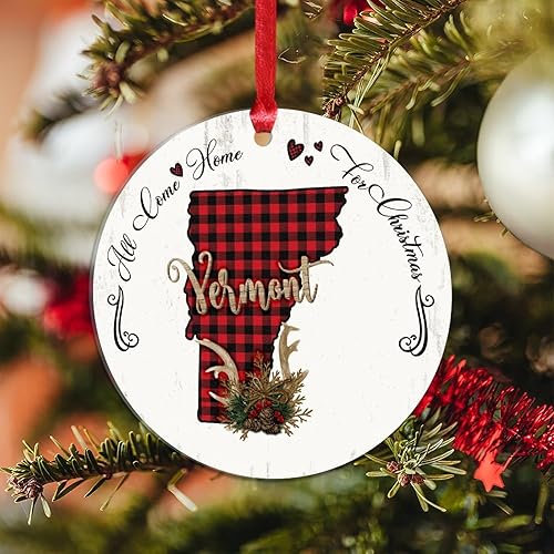 Miniatura 6 de BESTORLOVE All Come Home for Christmas Acrylic Christmas Ornament Vermont State Round Keepsake Traveller Home Decorations Christmas Ornament 3 Inch