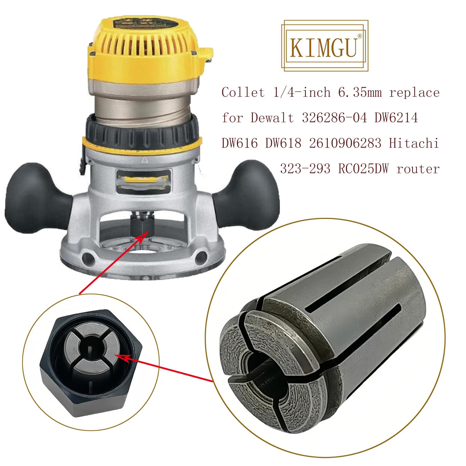 326286-04 Collet Chuck 1/4-inch 6.35mm Replace for Dewalt DW6214