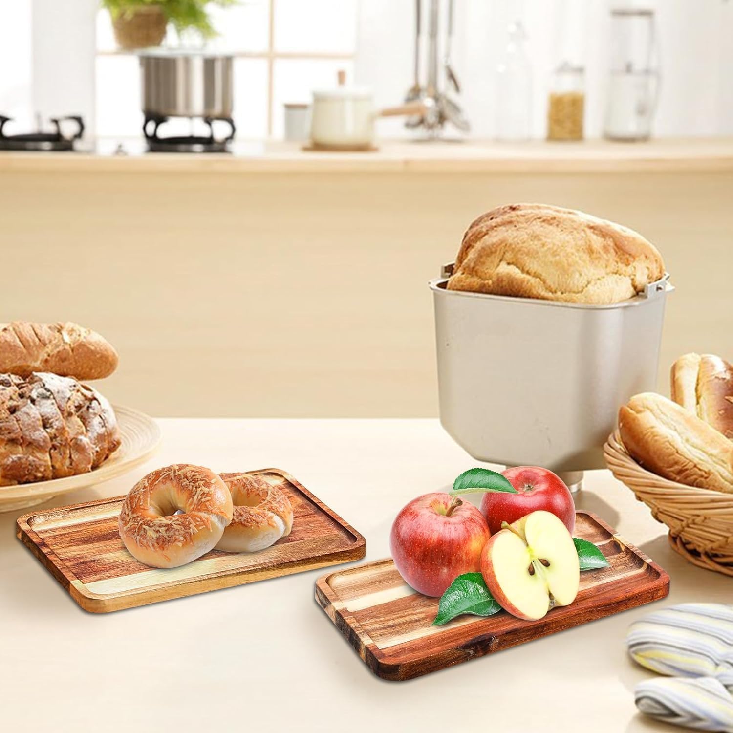 Acacia Wood Serving Tray 12 Pack Rectangular Platter Board