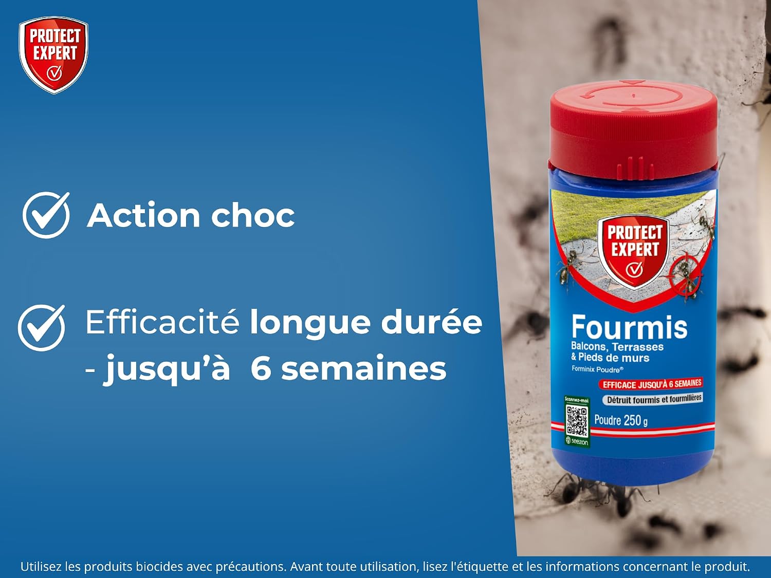 PROTECT EXPERT Poudre Anti-Fourmis Insecticide 250g - Traite jusqu'à 75m2 - Action Choc & Longue Durée - Intérieur Extérieur Jardin Terrasse Balcon - Poudrage Arrosage FOURPOUD250 — vue 4