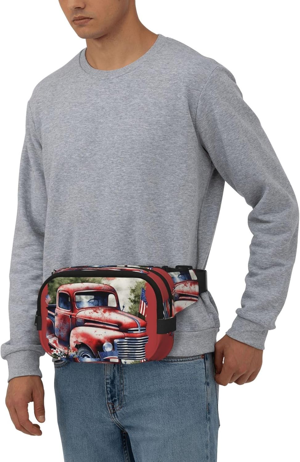 4th Of July Patriotic Old Red Truck Fanny Pack Fashion Belt Bag Lightweight Waist Pouch With Adjustable Strap Crossbody Bags For Women Travel Sports Running