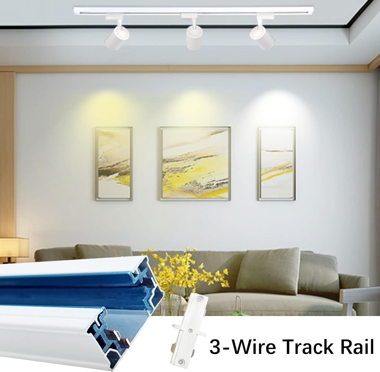 White Aluminum Alloy Shell H Type Track Lighting Rails, 4PCS H Track Lighting Rails Kit 120V Single Circuit 3-Wire 6.5 FT (3.28FT*2) with Extra I Connector Wall Anchors for H Track Lighting Heads