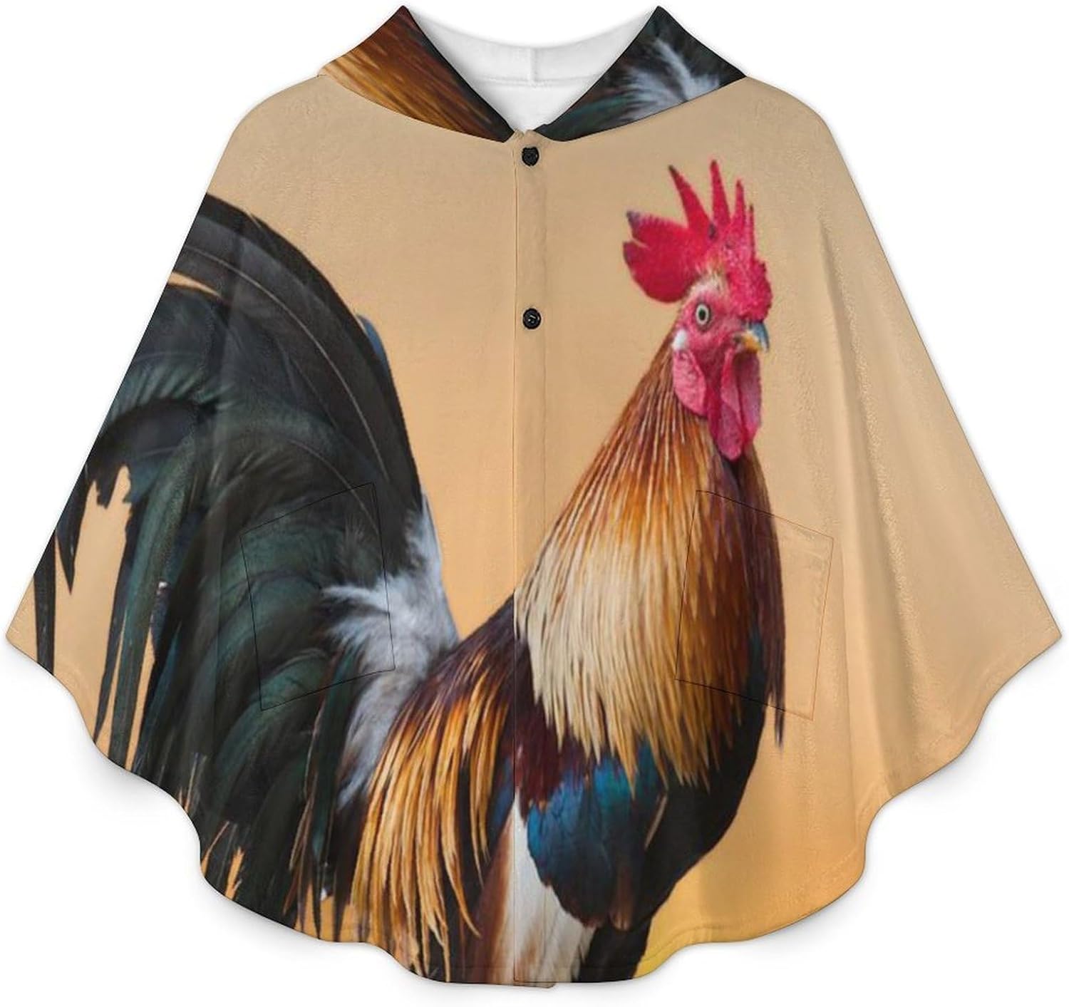 Rooster Sunrise Wearable Blanket with Hooded Flannel Blankets Cape with Pocket