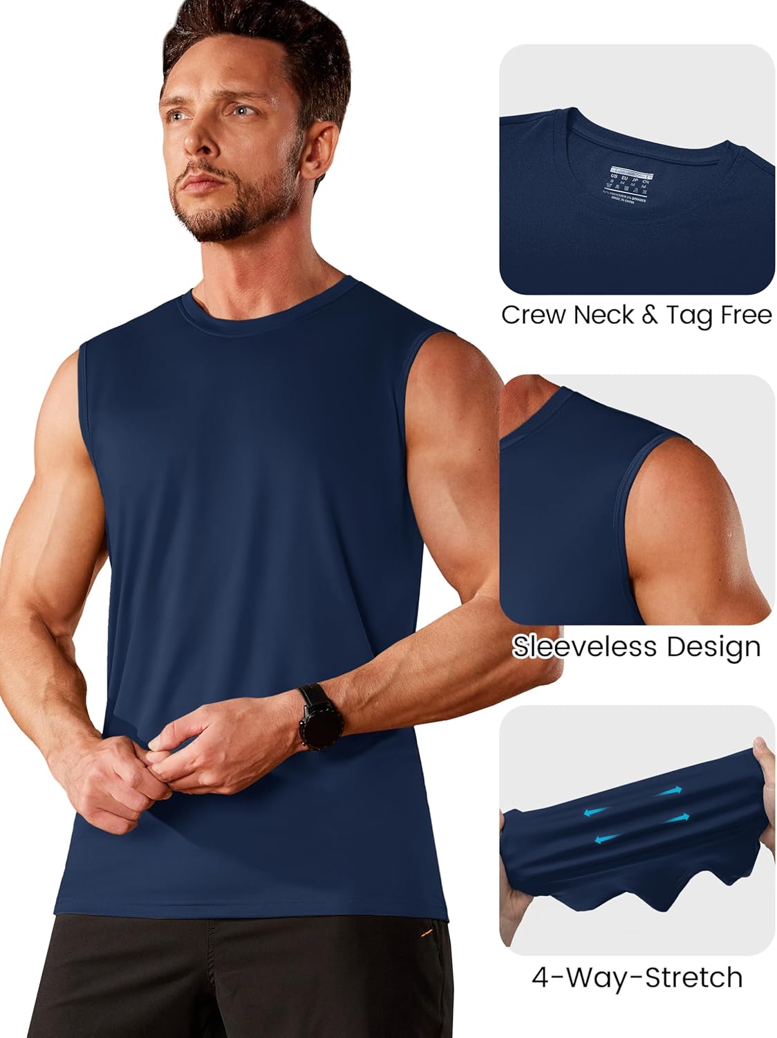 MAGCOMSEN Men's Sleeveless Shirts Quick Dry Tank Tops UPF 50+ Gym Muscle Workout Summer Beach Swim Shirt - Image 6