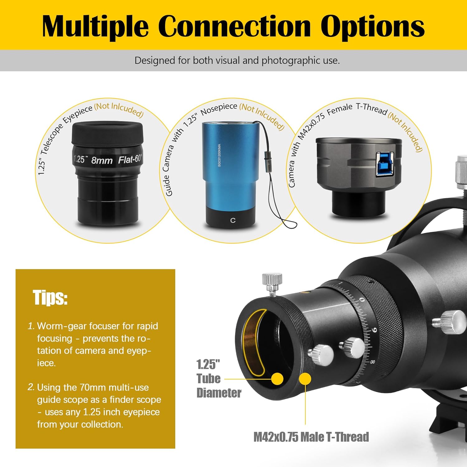 Astromania Upgrated Guide Scope 70mm FMC with Double Helical Focuser, Deluxe Finder Guidescope Kit Compatible with 1.25 inch Eyepiece for Astronomy Telescope & Auto Guiding Camera for Astrophotography