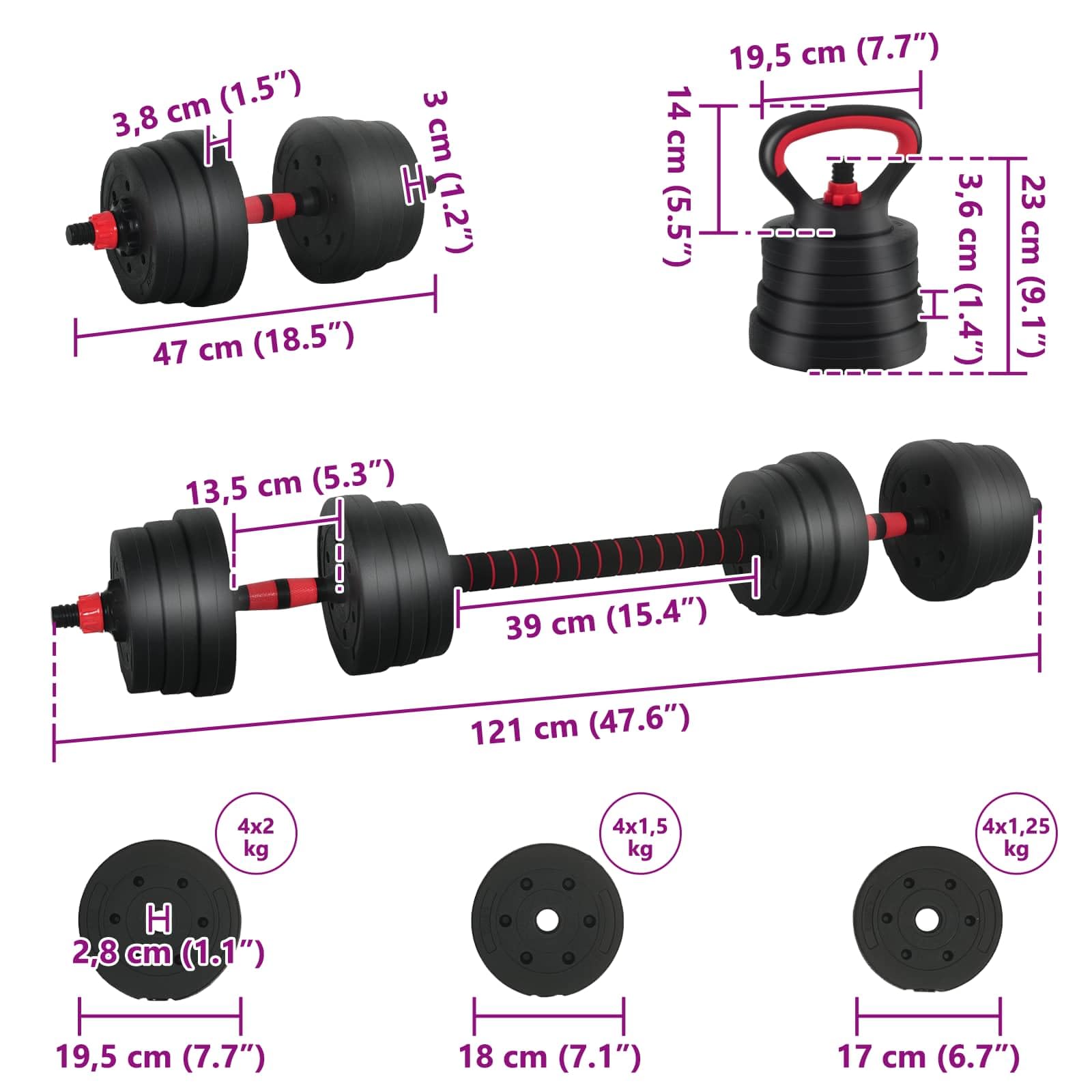 2-in-1 Hantelset Schwarz und Rot aus Zement und Eisensand verstellbar mit rutschfesten Griffen für Krafttraining Muskelaufbau und Fitness Workout zuhause im Homegym