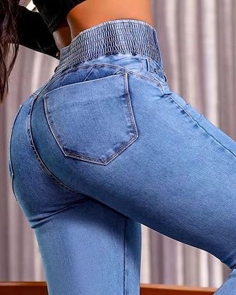 Women's Butt Lifting Bootcut Jeans Tummy Control Trendy High Waisted Button Bell Bottoms Flared Denim Pants