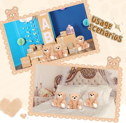 Miniatura 6 de 8 piezas de oso de peluche de 10 pulgadas a granel, suave y lindo oso marrón, juguetes de peluche, regalo para niñas, niños, fiesta de cumpleaños,