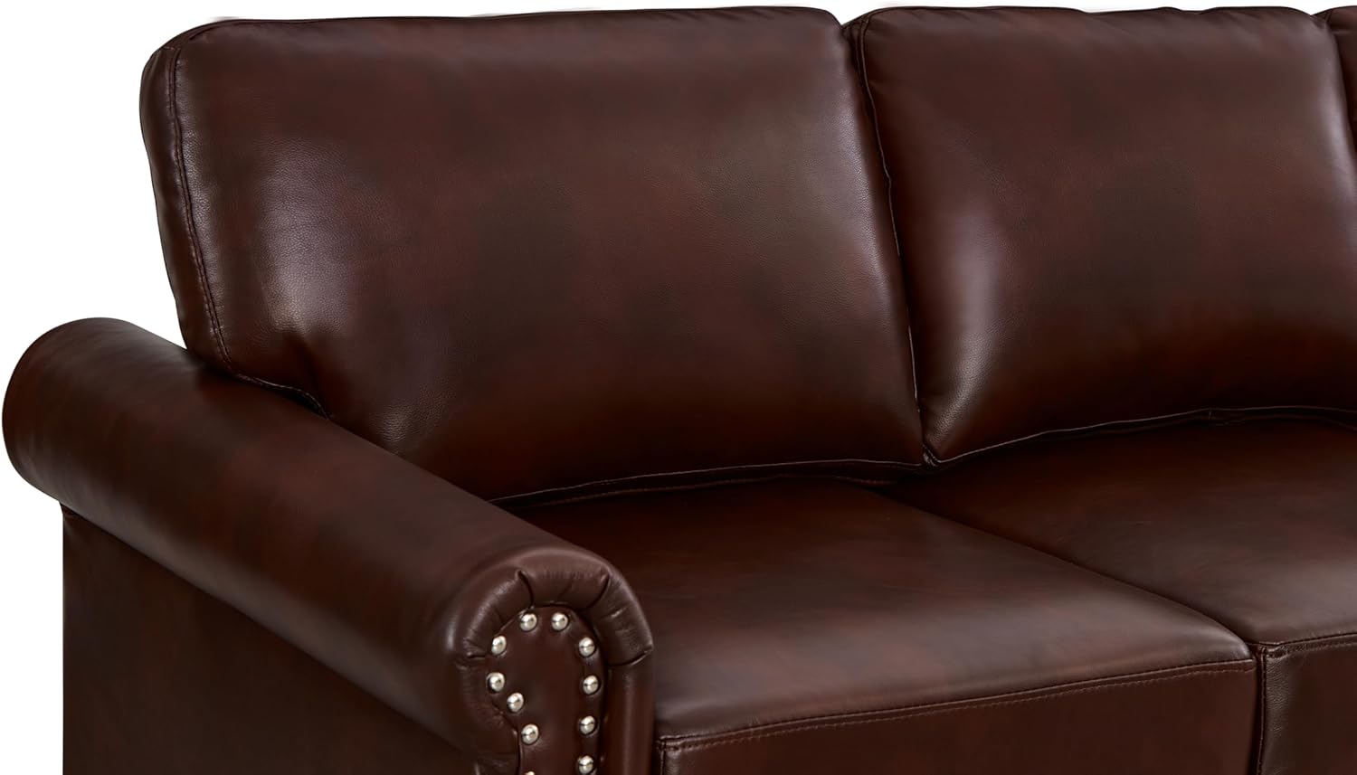 Faux Leather Sofa Set of 2: Love Seat +3 Seat Couch Underseat Storage Classic Sofa Elegance Rolled Armrests Nailhead Trim Wood Legs Classic Living Room Accent 2+3 Seat-Burgundy