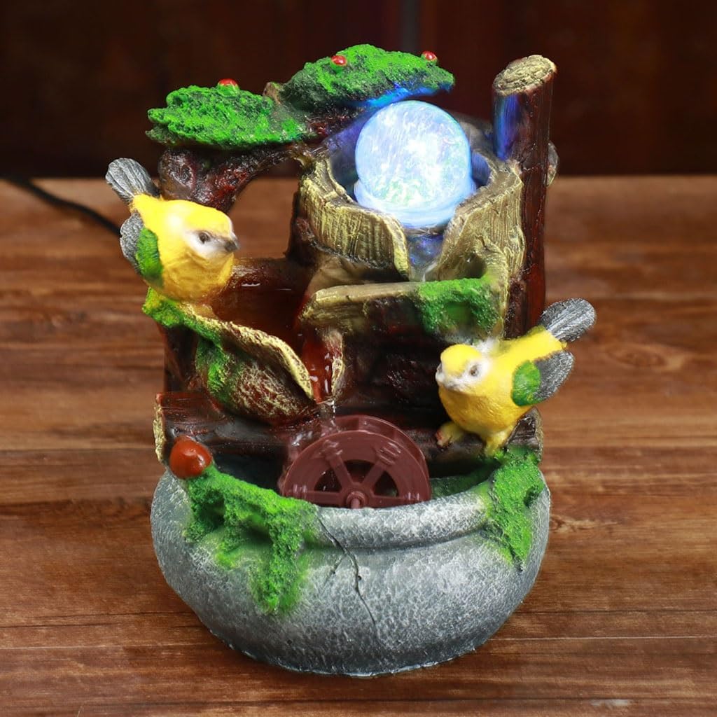 Fuente Decorativa de jardín, Fuente de Agua con Cascada, de Resina, con Bola de Cristal, Zen, decoración para salón, Dormitorio, Oficina, 16 x 12 x 19 cm