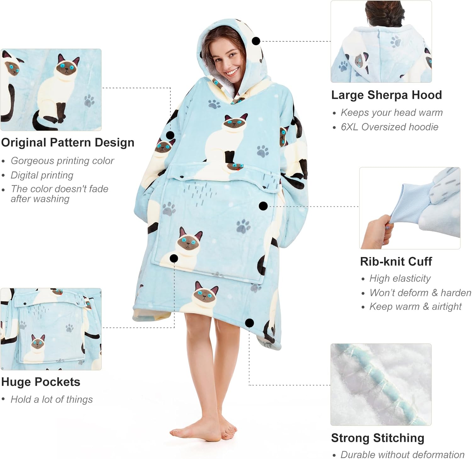 Narecte Cozy Oversized Blanket Hoodie Wearable Blanket Adults Soft Hooded Blanket Hoodie Birthday Gifts for Women Christmas - Image 3