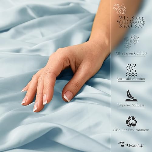 Miniatura 6 de Juego de sábanas Urbanhut de algodón egipcio, 4 piezas de 700 hilos, de lujo, con bolsillo profundo y tejido de satén, de calidad superior