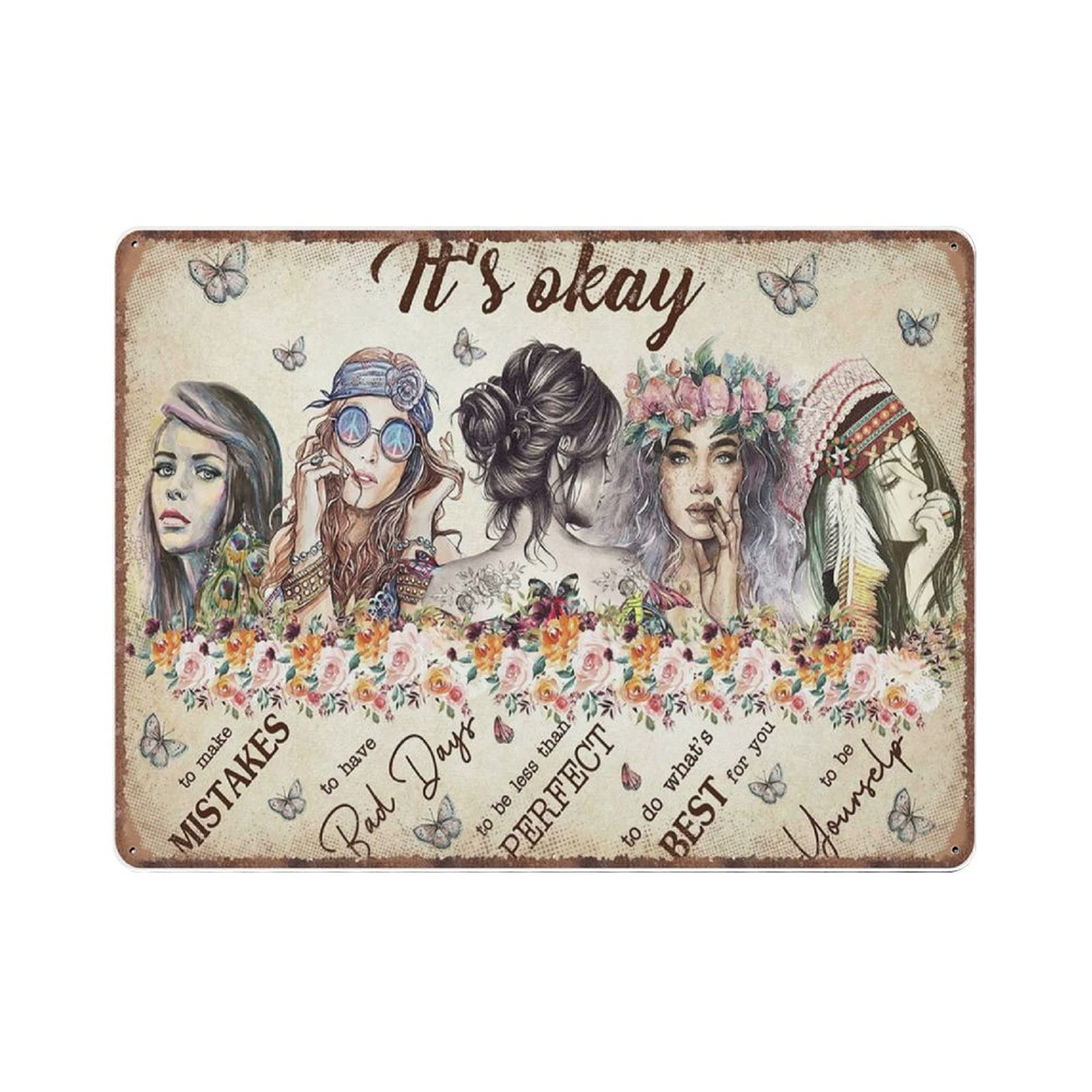 rayprint It's Okay to Make Mistakes Butterflies Father's Day Mother's Day Tin Signs Retro Funny Metal Sign Vintage Poster Wall Art for Kitchen Garden Bathroom Farm Home Decor Tin Sign, 30x40 cm