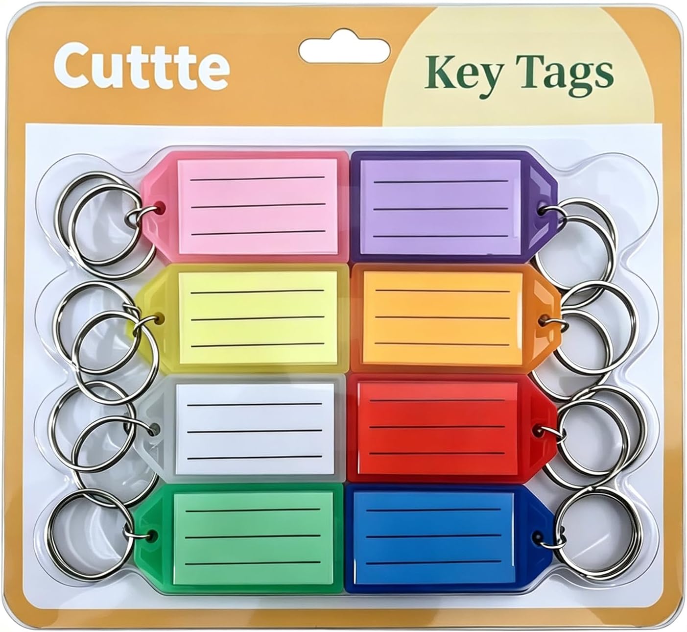 Cuttte 16 Pack Plastic Key Tags, Key Labels with Ring and Label Window, 8 Colors