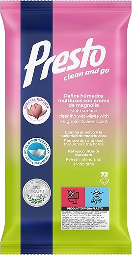 Presto Toallitas de limpieza para muebles de madera - (72 Piezas) Toallitas de limpieza - Muebles de madera, barnizados, materiales similares - Intensifica el color, Aroma a miel - 72 Piezas