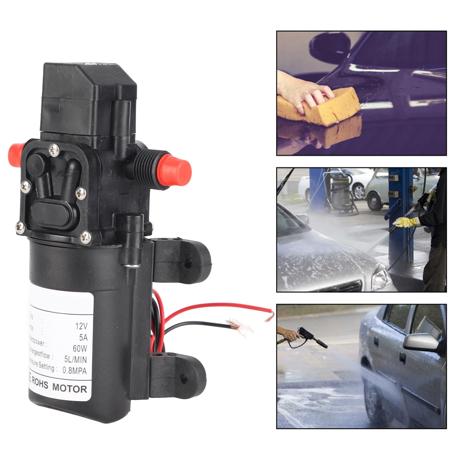 Pompe à Eau à Diaphragme DC 12V, 5L/min 60W Haute Pression Auto-Amorçante pour Caravane Bateau Camping