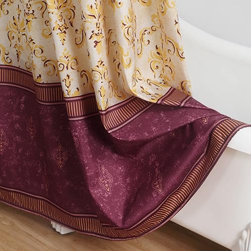 Miniatura 6 de D DS CURTAIN Royal Scroll - Cortina de ducha de poliéster clásico impermeable con tela amarilla elegante para baño, 72 pulgadas de ancho x 72