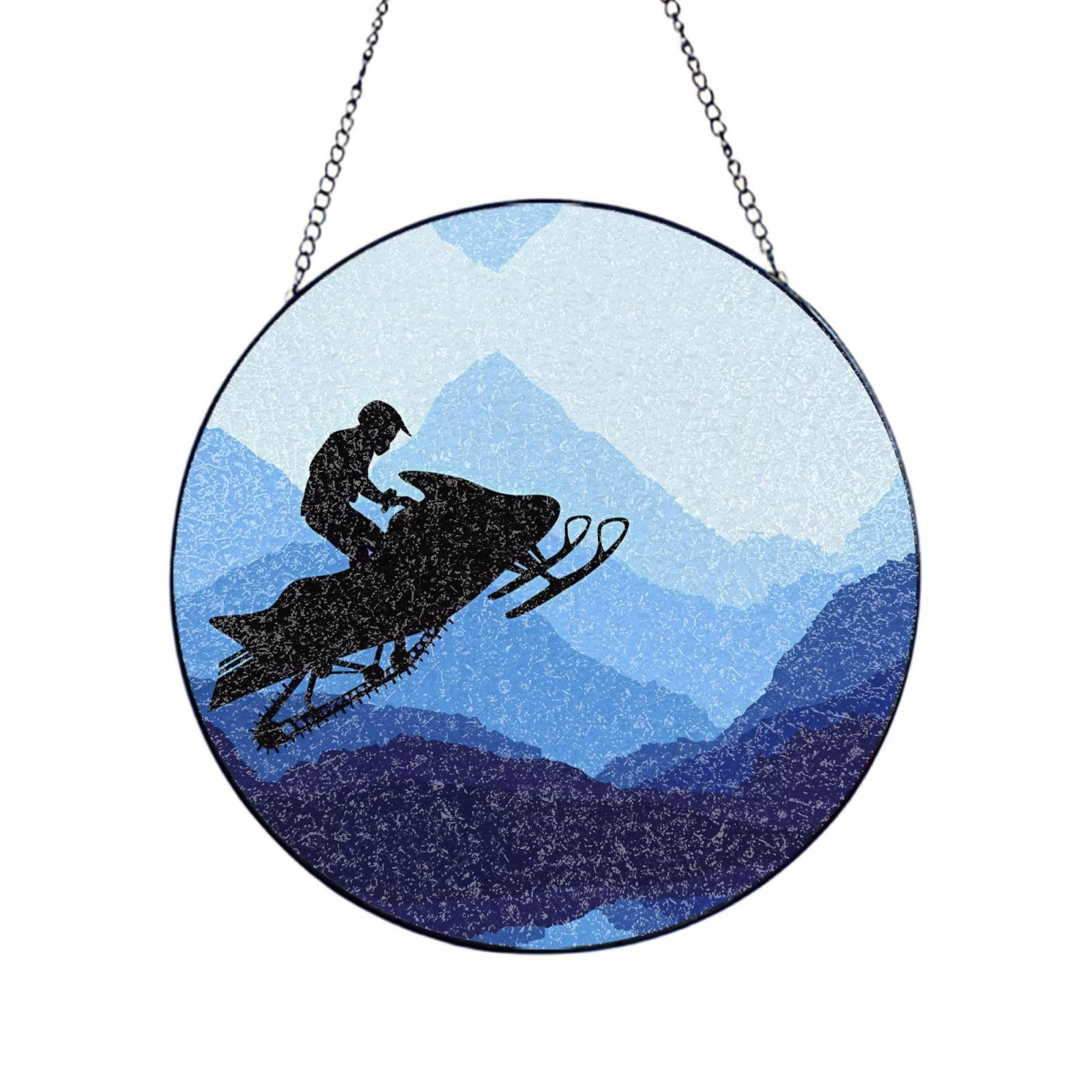 Phayah Snowmobile Print Stained Glass Window Hanging Suncatcher For Door Terrace Garden Home Decor Sun Catcher Birthday Gifts For Lovers Dad Mom 12in（30cm）