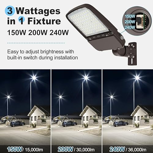 Miniatura 2 de Luz LED de estacionamiento de 240 W con fotocélula del atardecer al amanecer, luces regulables comerciales para exteriores con soporte de brazo, 130