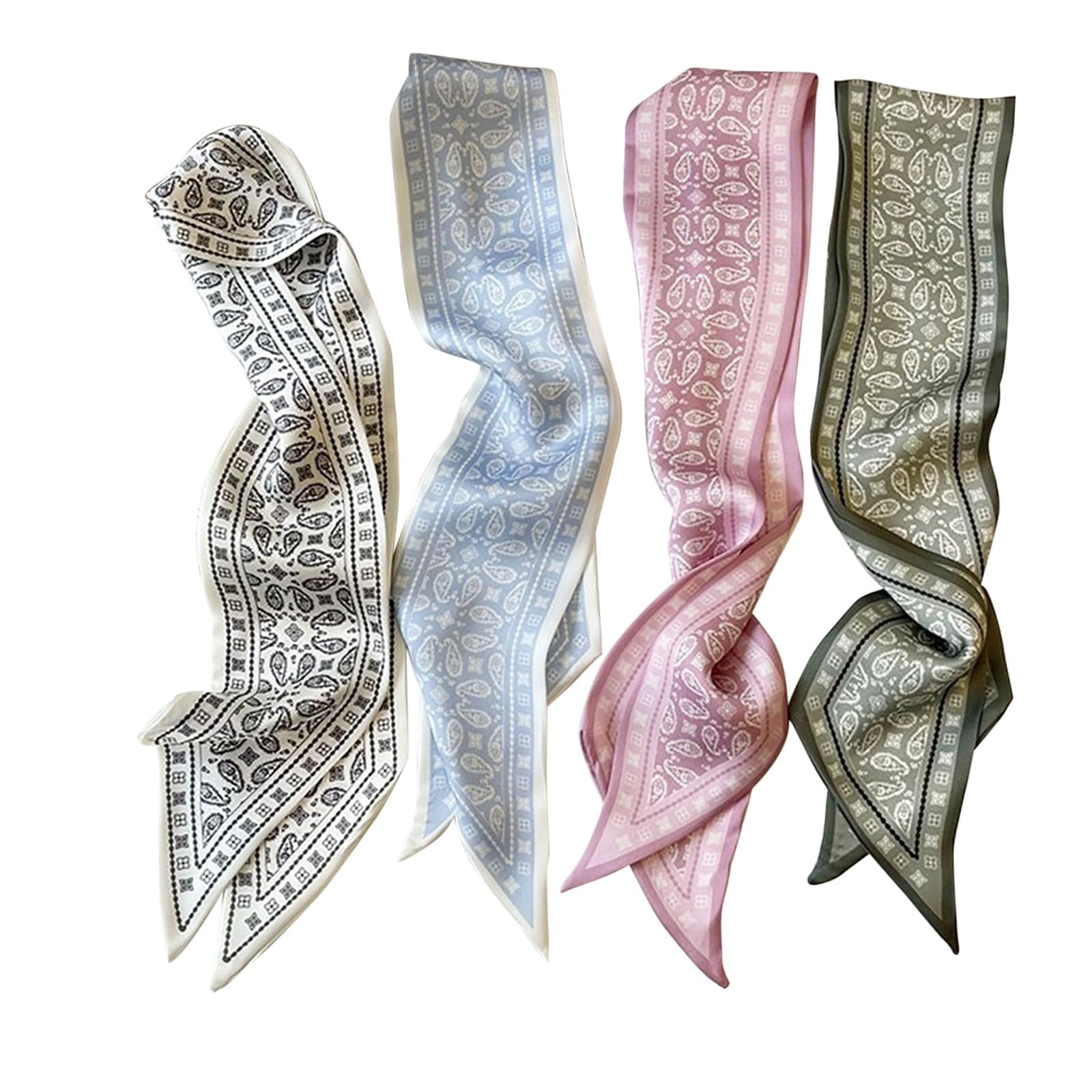 4 szt. szalik damski, bandana do włosów dla kobiet, satynowa chustka, chusta na głowę, wiązanie szyi lub głowy, stylowe akcesoria modowe, styl boho, prezenty dla kobiet (89 x 6 cm)