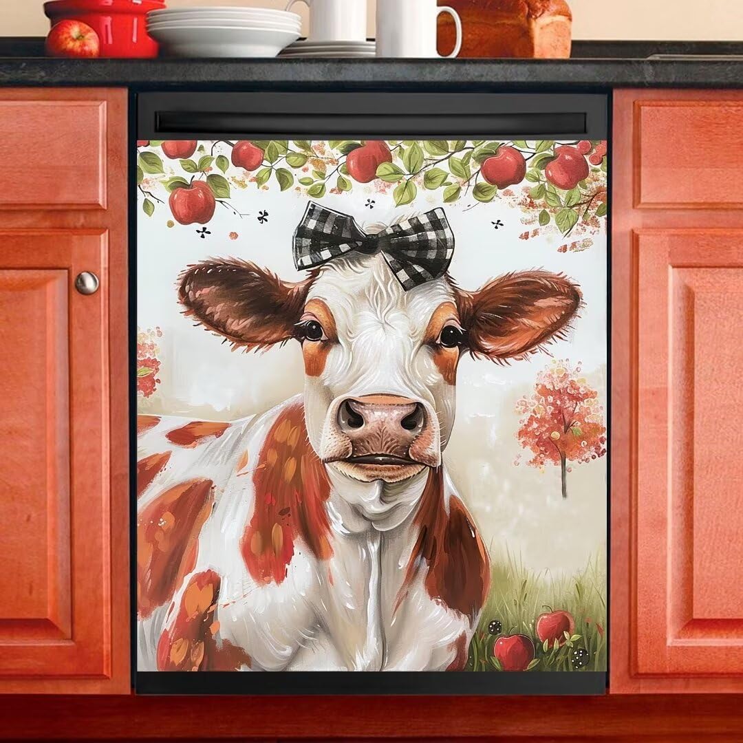 Pastoral Style Fall Pumpkin Dishwasher Magnet Cover Decals Reusable Red Barn Fridge Magnets Panel Vinyl Sticker Magnetic Farm Sunflower Dishwasher Covers for Kitchen Home Decorative 23"x26"