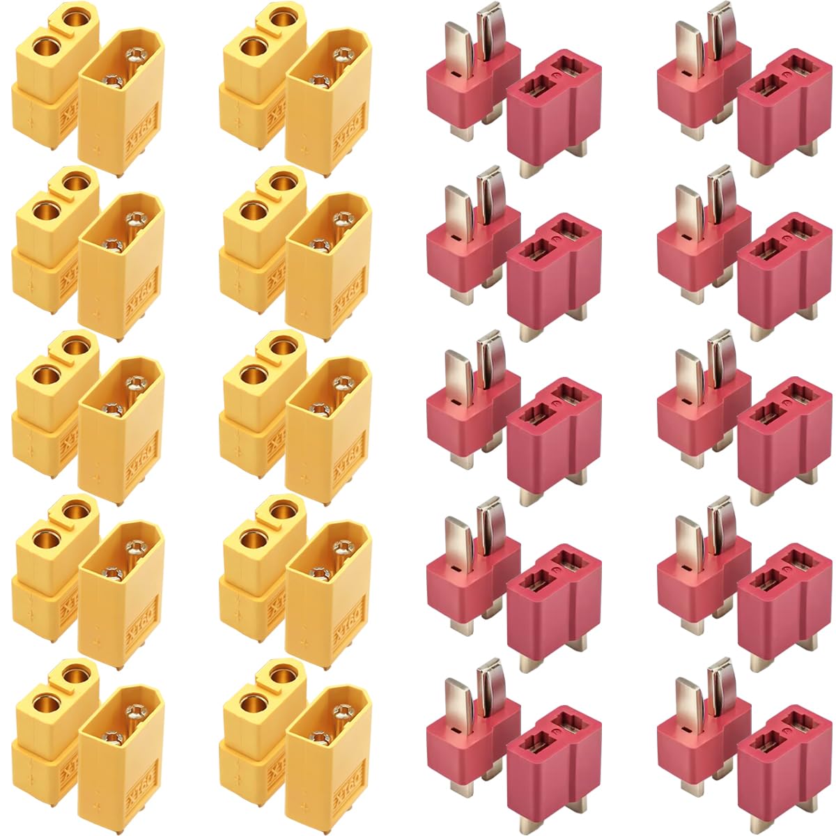 EatPitaya 20pcs XT60 Connectors, Male Female Bullet Connectors Power Connector + 10pcs T-Plug Connectors Male and Female for Lipo Battery RC Planes Cars