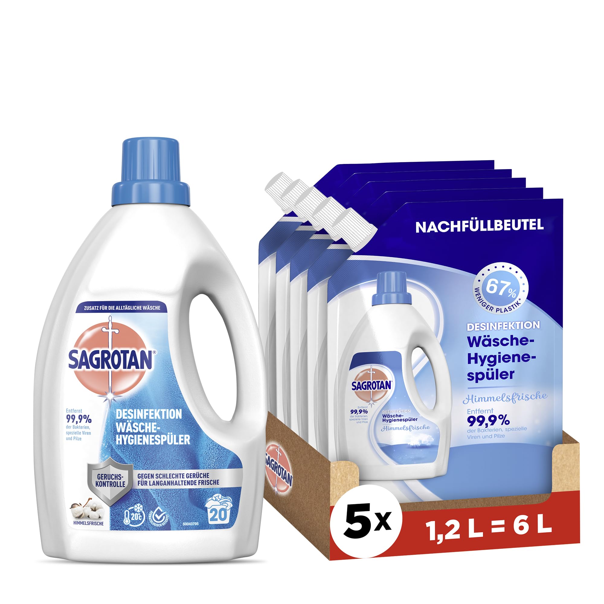 Sagrotan Wäsche-Hygienespüler Frisch + Nachfüllerset (1,5 L Frisch + 5x1,2 L Nachfüller)