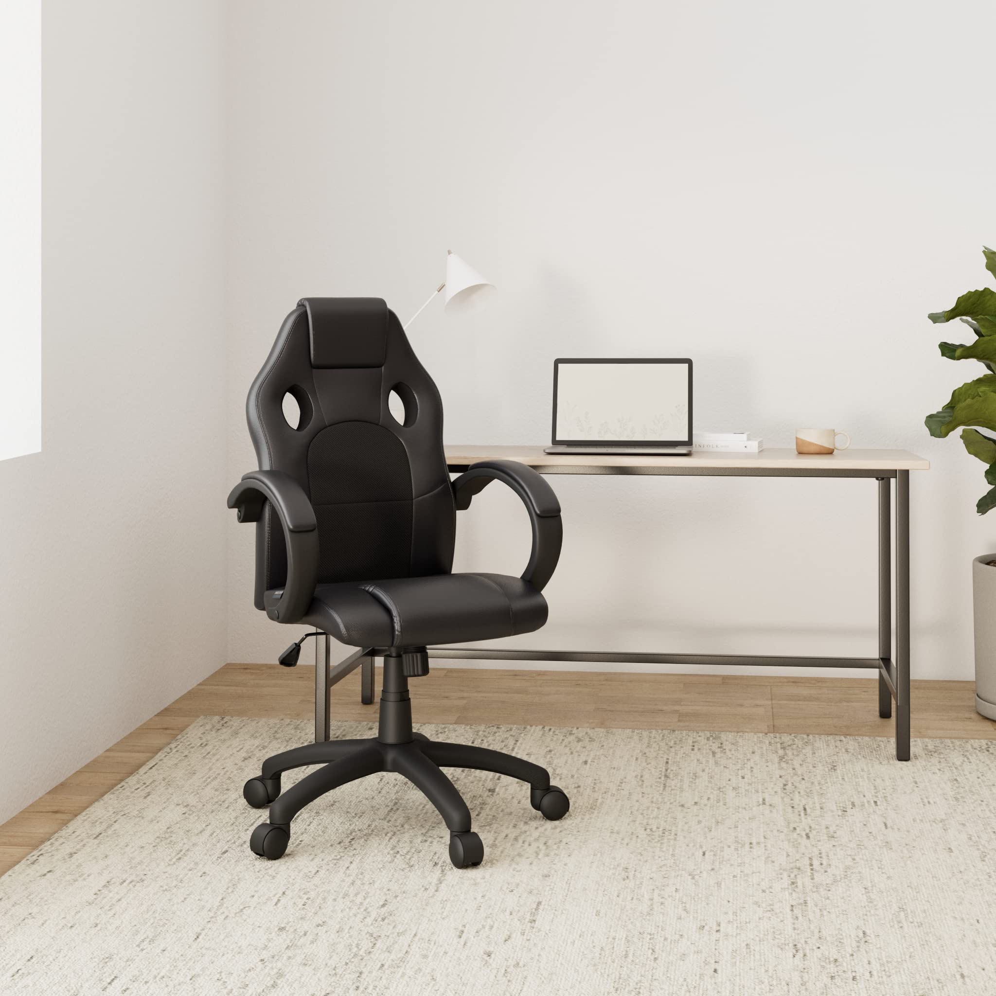 Enrico Coveri Sedia In Pelle PU Con Schienale Ergonomico Imbottito E Ruote, Poltrona Regolabile Con Poggiatesta Anti Cervicale e Braccioli Per Studio, Gioco e Ufficio