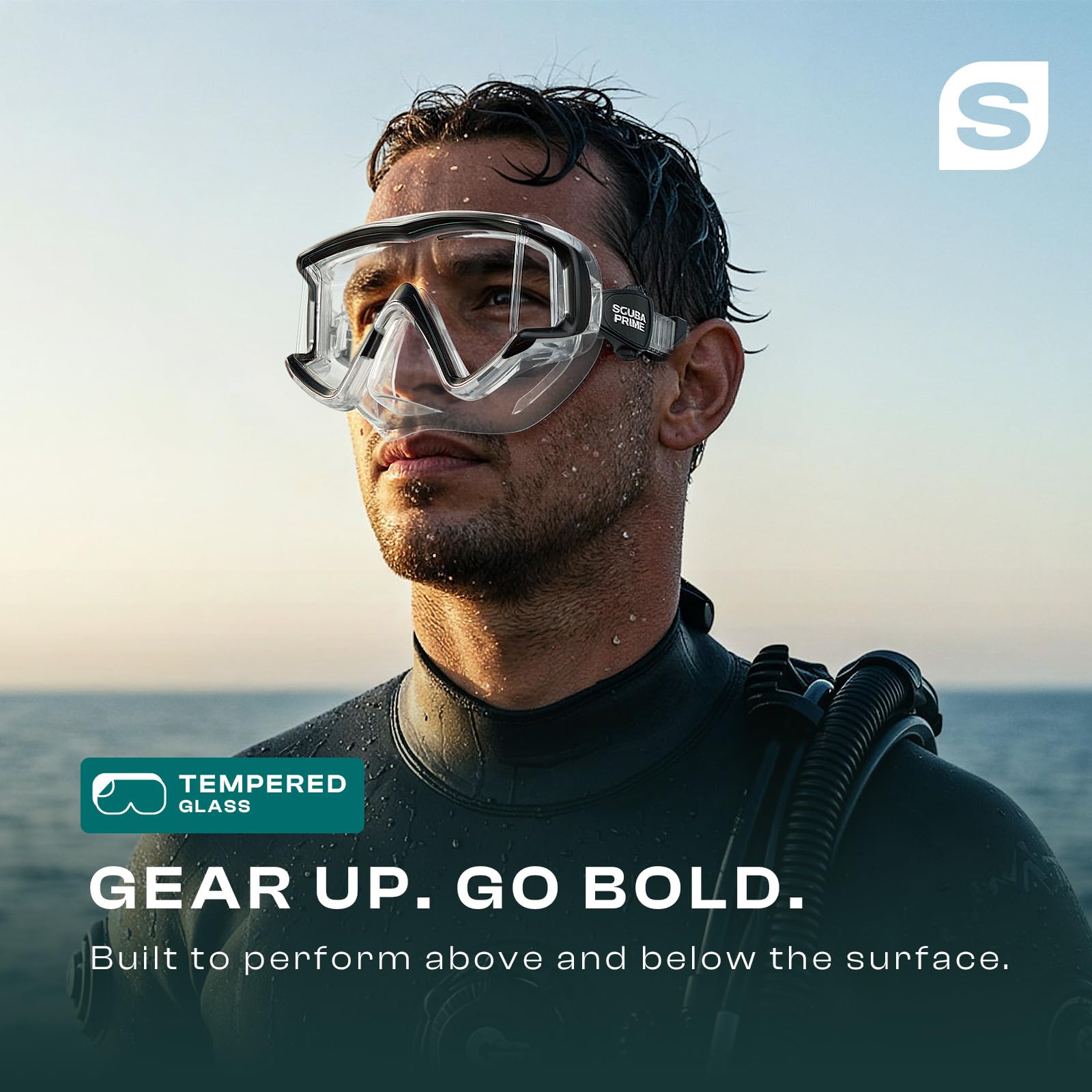Pano 3 Scuba Diving Mask, Tempered Glass Snorkel Mask Three-Window Scuba Mask No-Leak Dive Mask Silicone Skirt Diving Mask for Snorkeling and Scuba Use