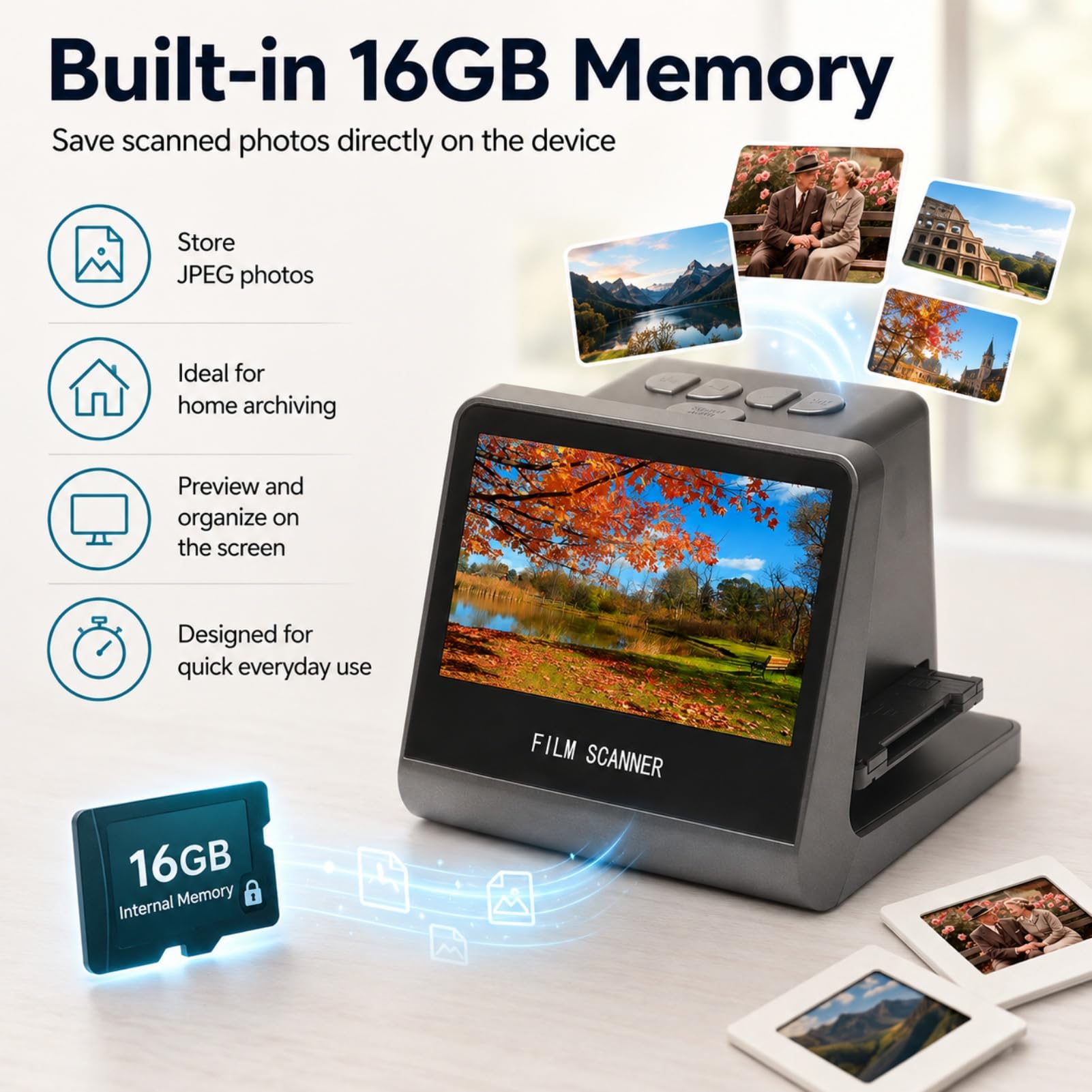 Escáner de Películas y Diapositivas 14MP con Pantalla 5in