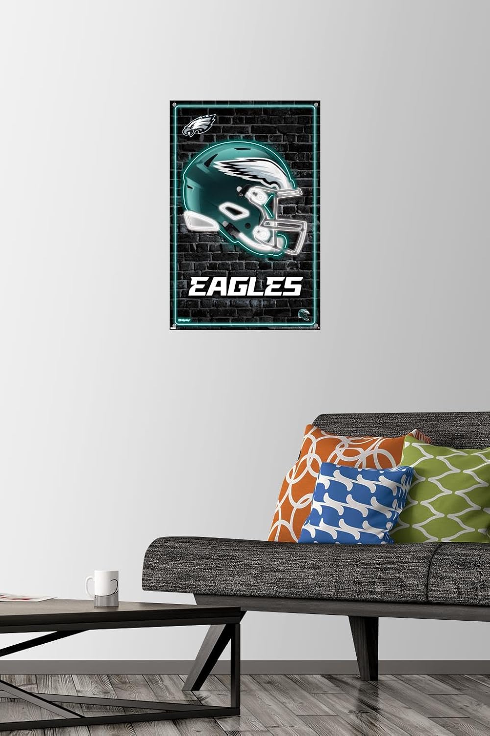 Trends International NFL Philadelphia Eagles - Neon Helmet 23 Wall Poster, 14.72" x 22.37", Premium Poster & Push Pin Bundle