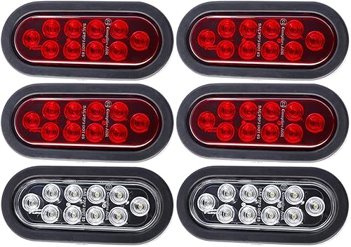 Meerkatt Paquete de 6 lámparas ovaladas de 6 pulgadas, 4 rojas y 2 blancas, para montaje en superficie, remolque, 10 luces LED con goma y enchufe,