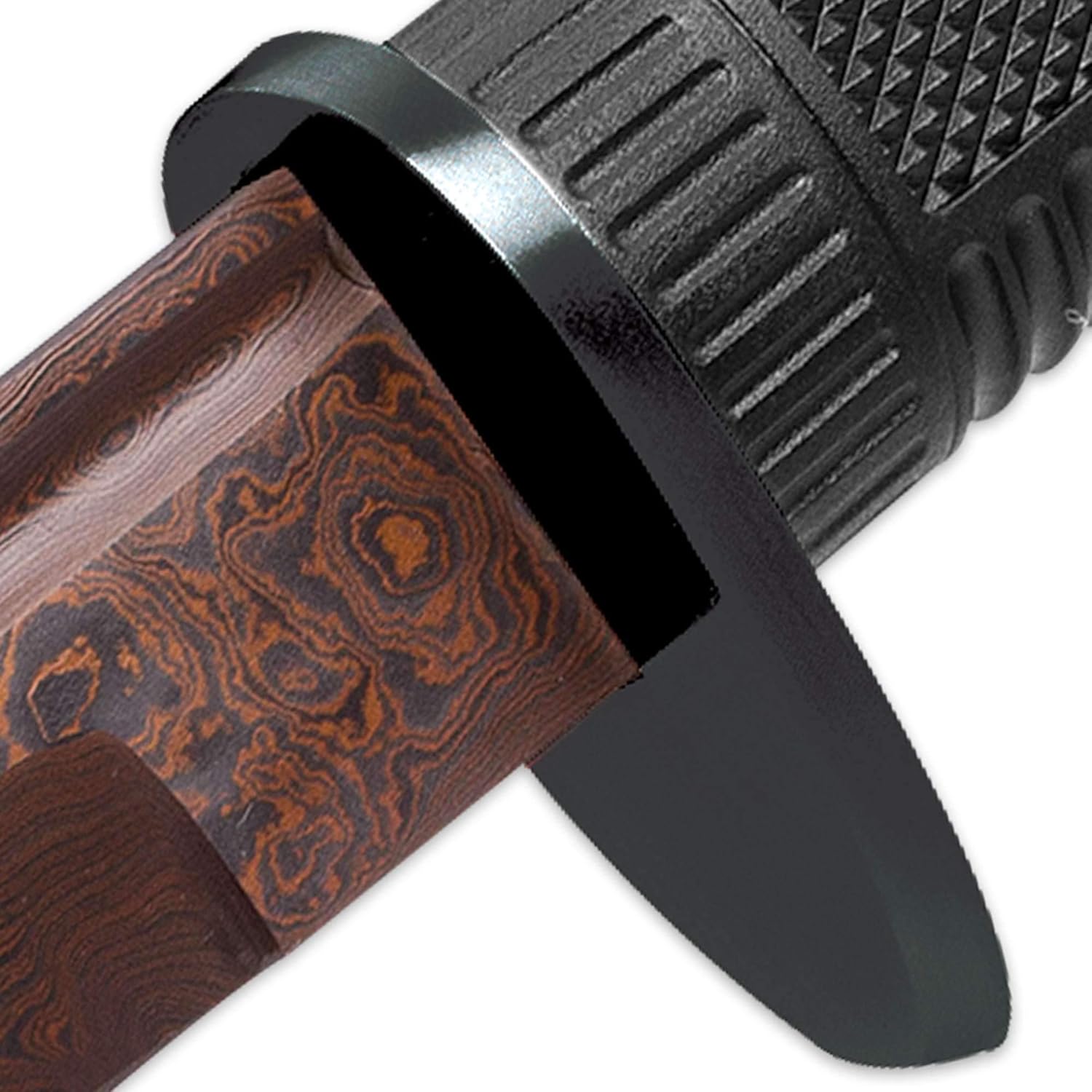 HONSHU Boshin HellFyre Damascus Hand Forged Katana and Wooden Scabbard - Fiery Damascus Steel Blade, Exclusive Metallurgical Process, Textured TPR Handle, Unique Sword for Your Collection - Length 41"