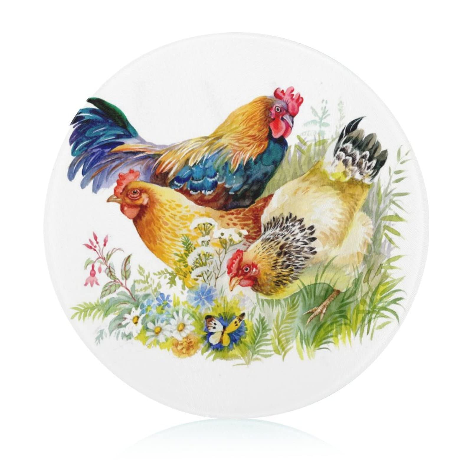 Planche à Découper En Verre Tulup 60x52 Cm - Motif Hibou Et Poules