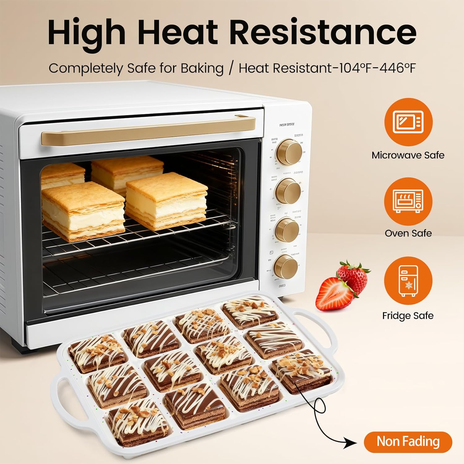 SJ Silicone Brownie Pan with Dividers, Metal-Reinforced Frame, 2-Pack (12 Cavity Each), Nonstick Food-Grade Silicone, Dishwasher Safe—Bakes Neat Squares for Brownies, Bars & Cornbread - Image 4