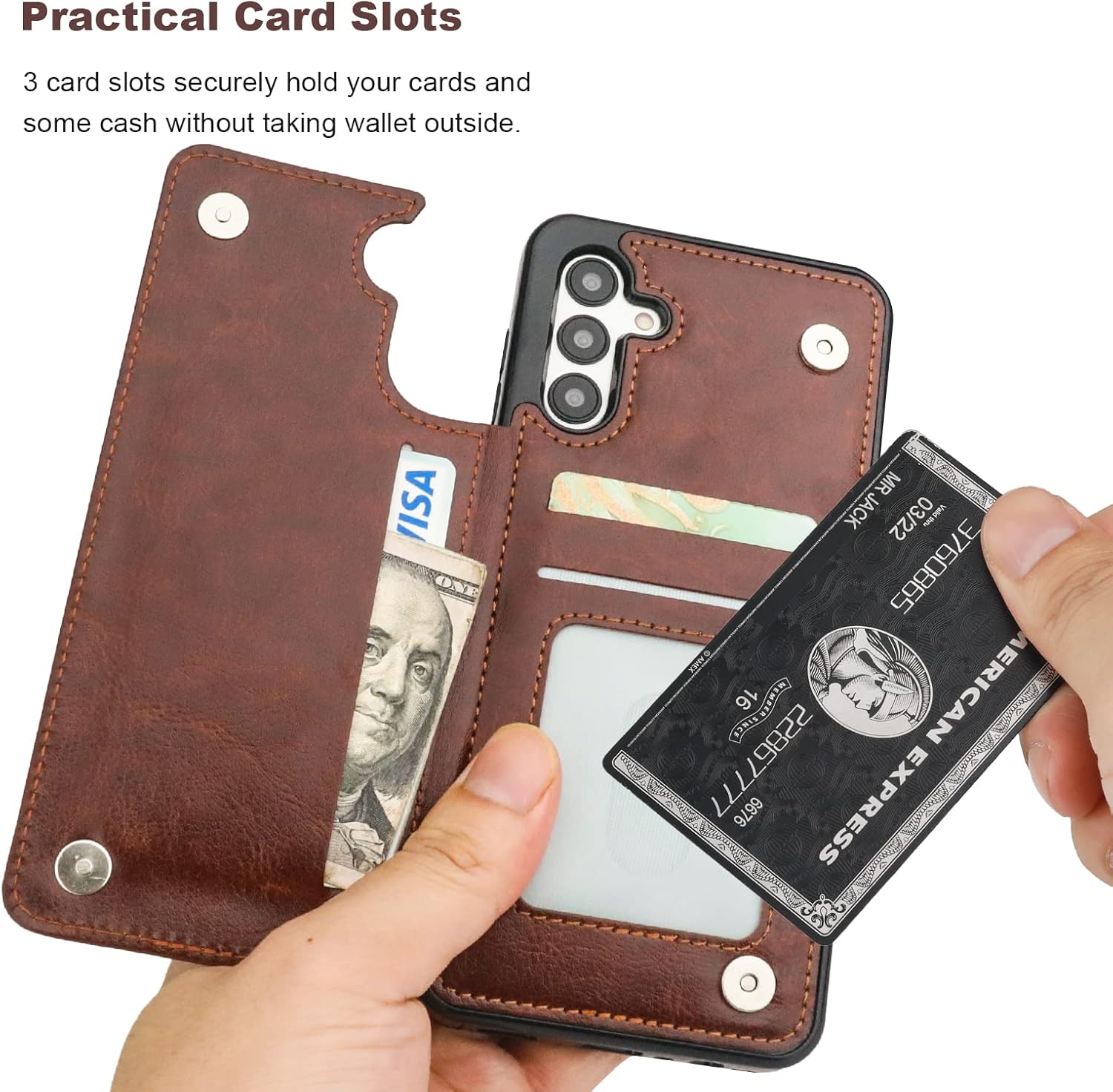 ONETOP Compatible with Samsung Galaxy A13 Wallet Case with Card Holder, PU Leather Kickstand Card Slots Case, Double Magnetic Clasp and Durable Shockproof Cover 6.6 Inch(Brown)